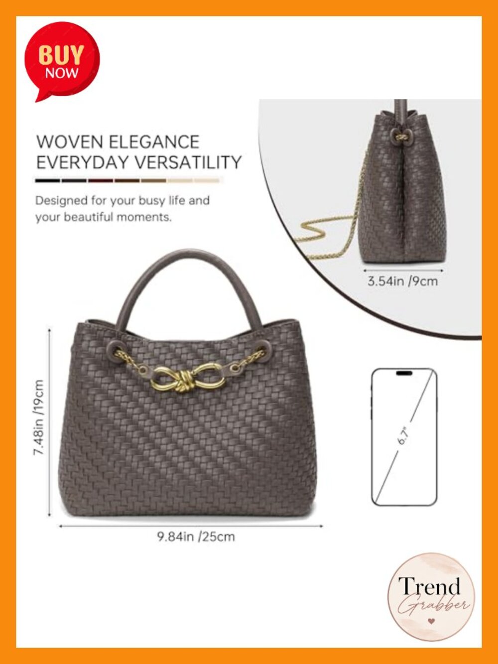 Small Woven Faux Leather Tote Bag with Adjustable Straps Top Handle Handbag - Picture 3 of 5